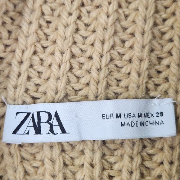 ZARA Sweater Vest Women M Tan Turtleneck Sleeveless Chunky Knit Oversized - Picture 3 of 12